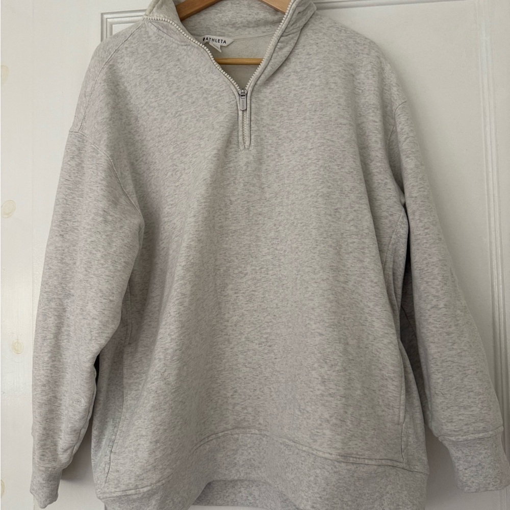 Athleta Light Gray Zip-Up Sweater